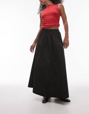 Topshop Poplin Full Midi Skirt In Black