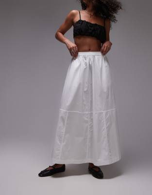 Topshop Poplin Full Midi Skirt In Ivory-white