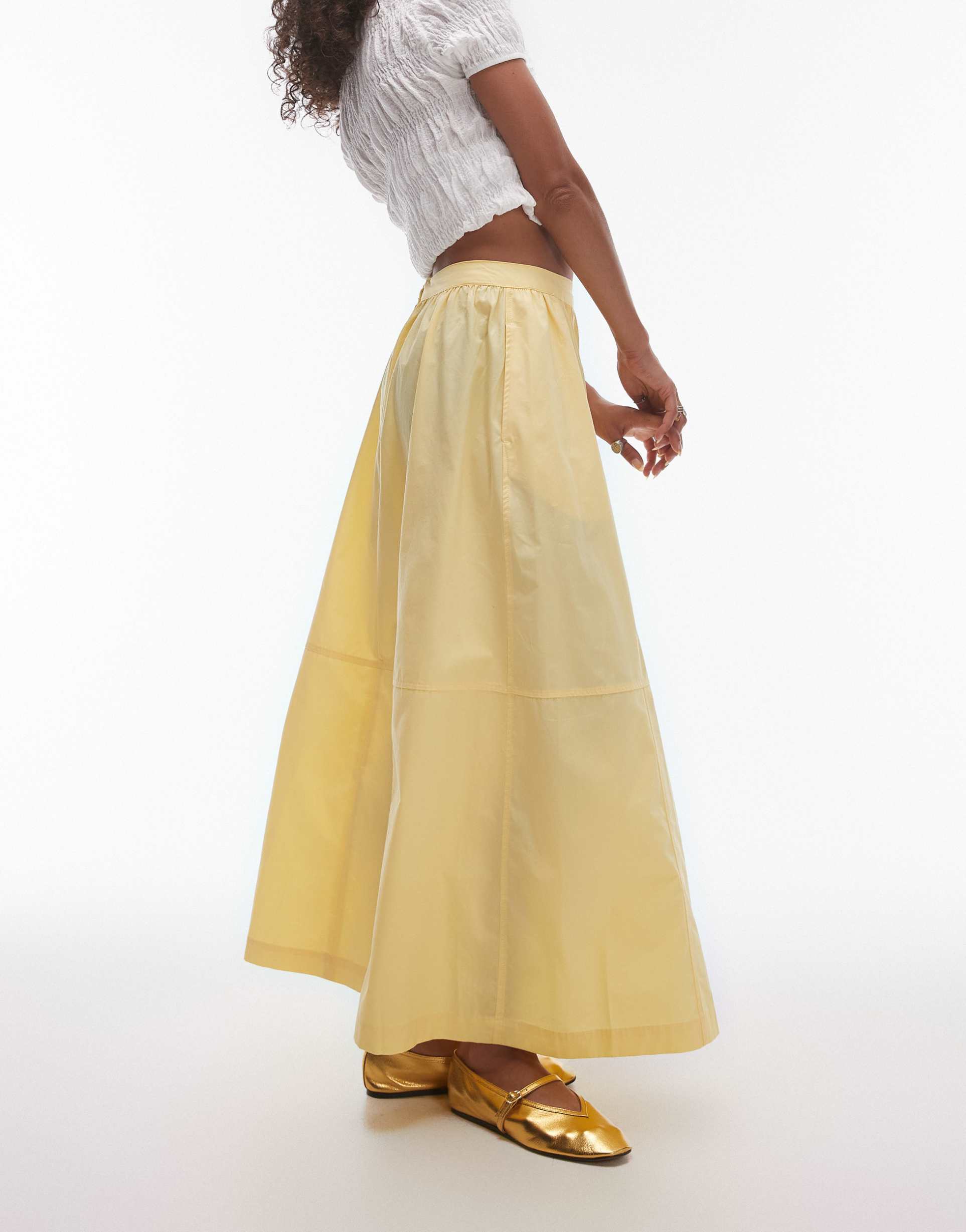 topshop poplin full midi skirt in lemon yellow
