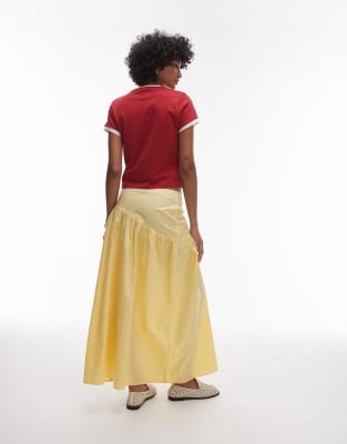 Topshop Poplin Full Skirt With Curved Dropped Waistband