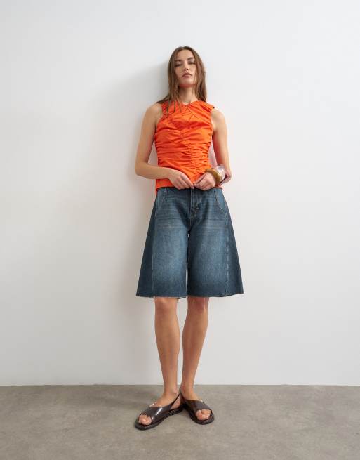 Topshop poplin gathered tank top in orange, 2 of 4