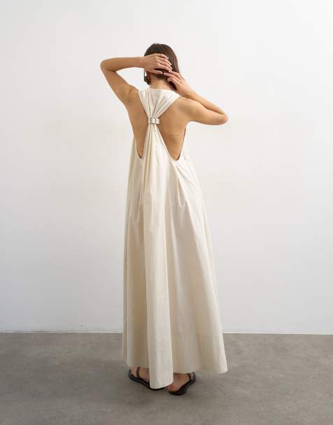 Topshop poplin halter deep hem maxi trapeze dress in off white - view 1