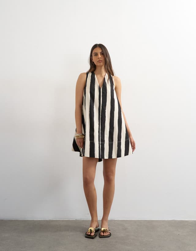 cos layered striped trapeze shirt dress Topshop poplin halter deep hem mini in mono stripe-Black LowStock:43769238749235