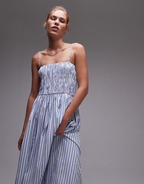 Topshop poplin maxi dress in blue stripe - view 1