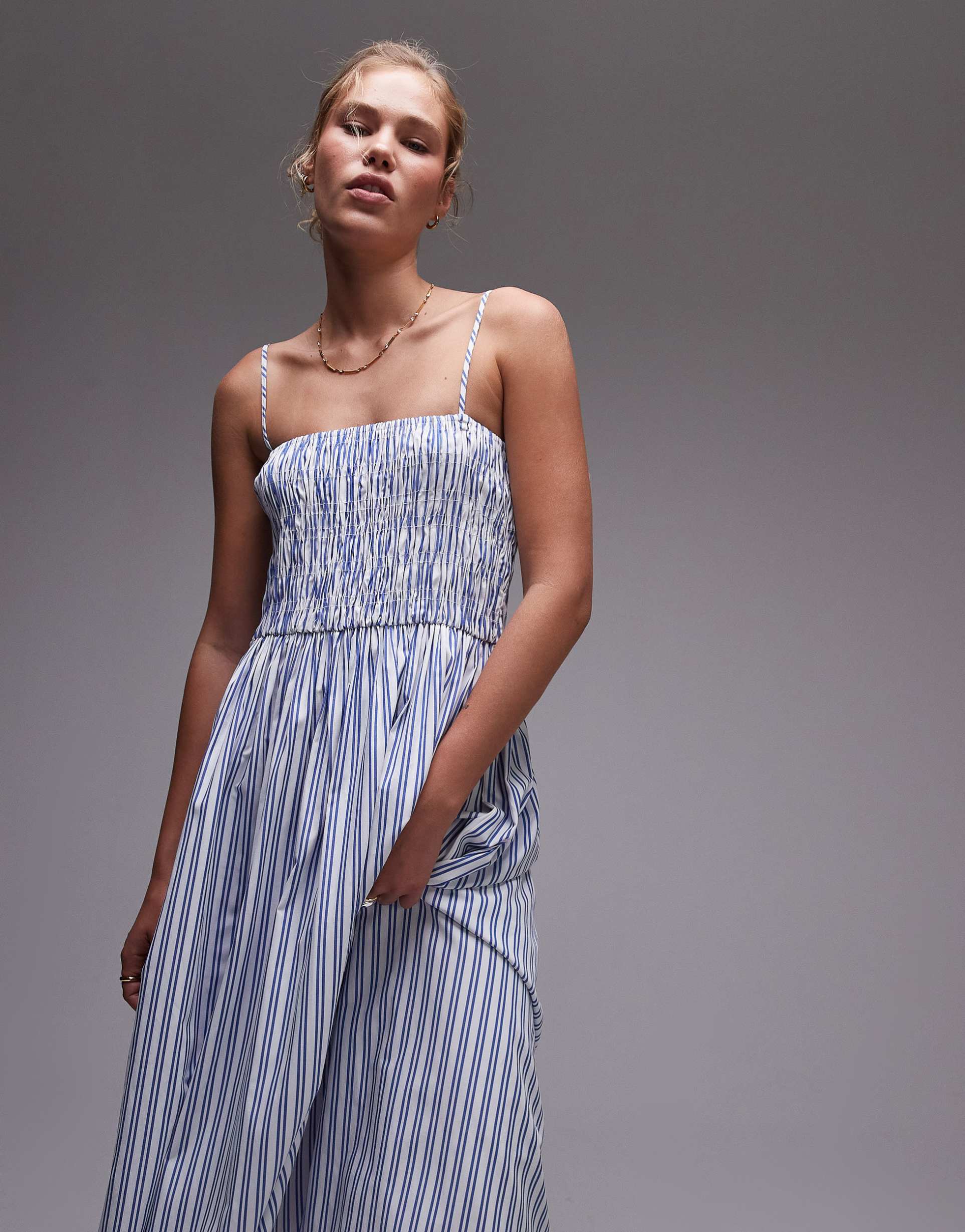 topshop poplin maxi dress in blue stripe