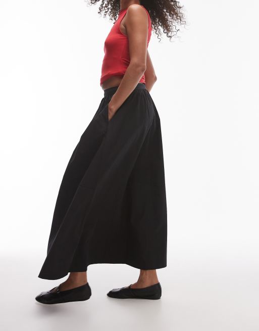 Topshop poplin midi full skirt in black, 2 of 5