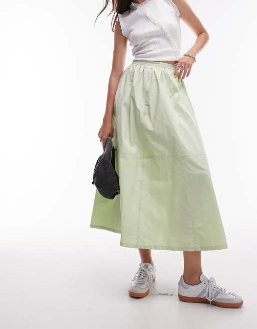 Topshop poplin midi full skirt in lime ASOS