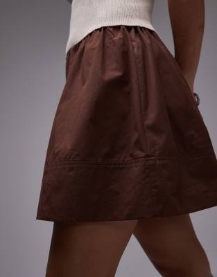 Topshop Poplin Mini Skirt In Brown