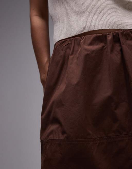 Topshop mini poplin skirt in chocolate