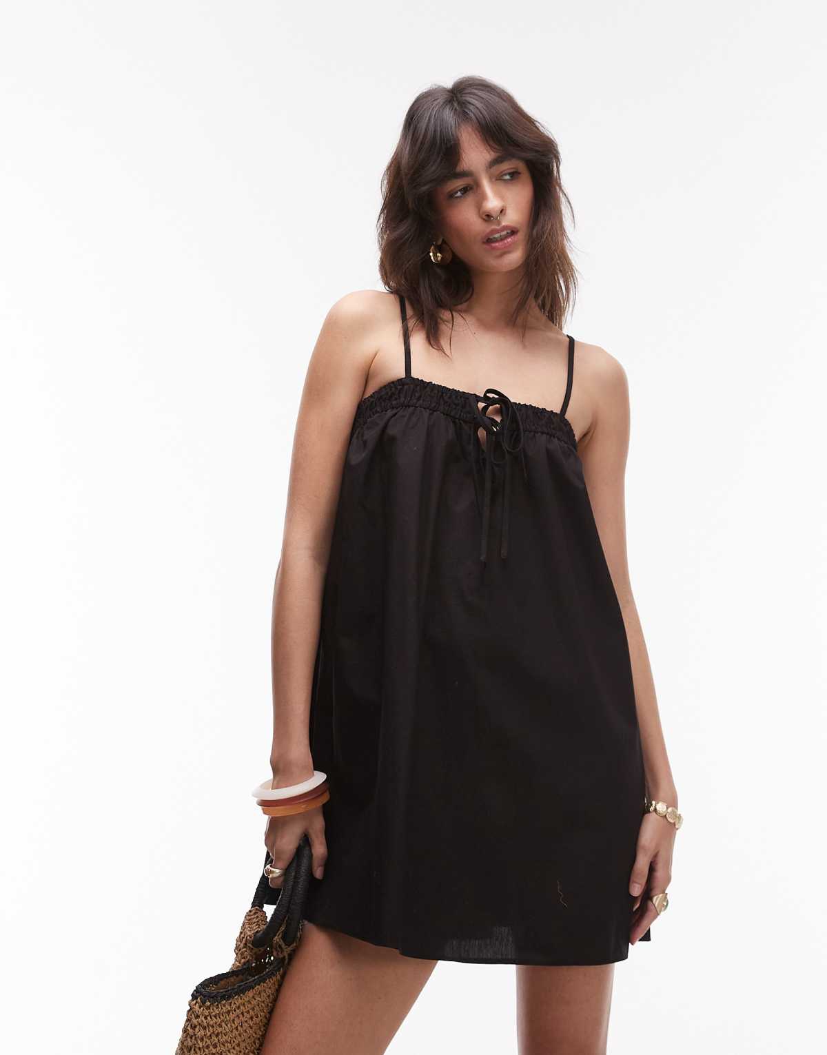Topshop poplin mini sundress in black