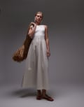 [Topshop] Topshop poplin mix maxi dress in off white S Off white