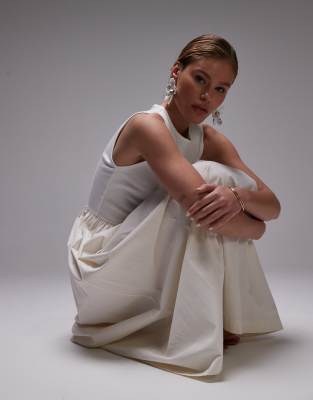 Topshop Poplin Mix Maxi Dress In White