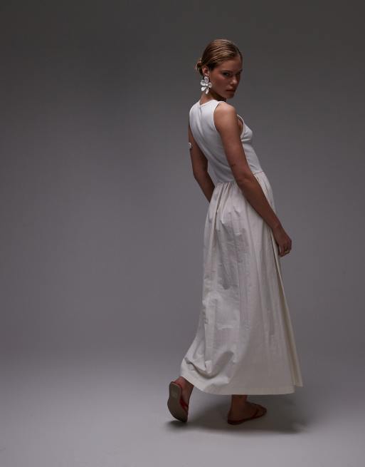 chinese dress ladies Cup Detail Poplin Maxi Dress White / Xs - White