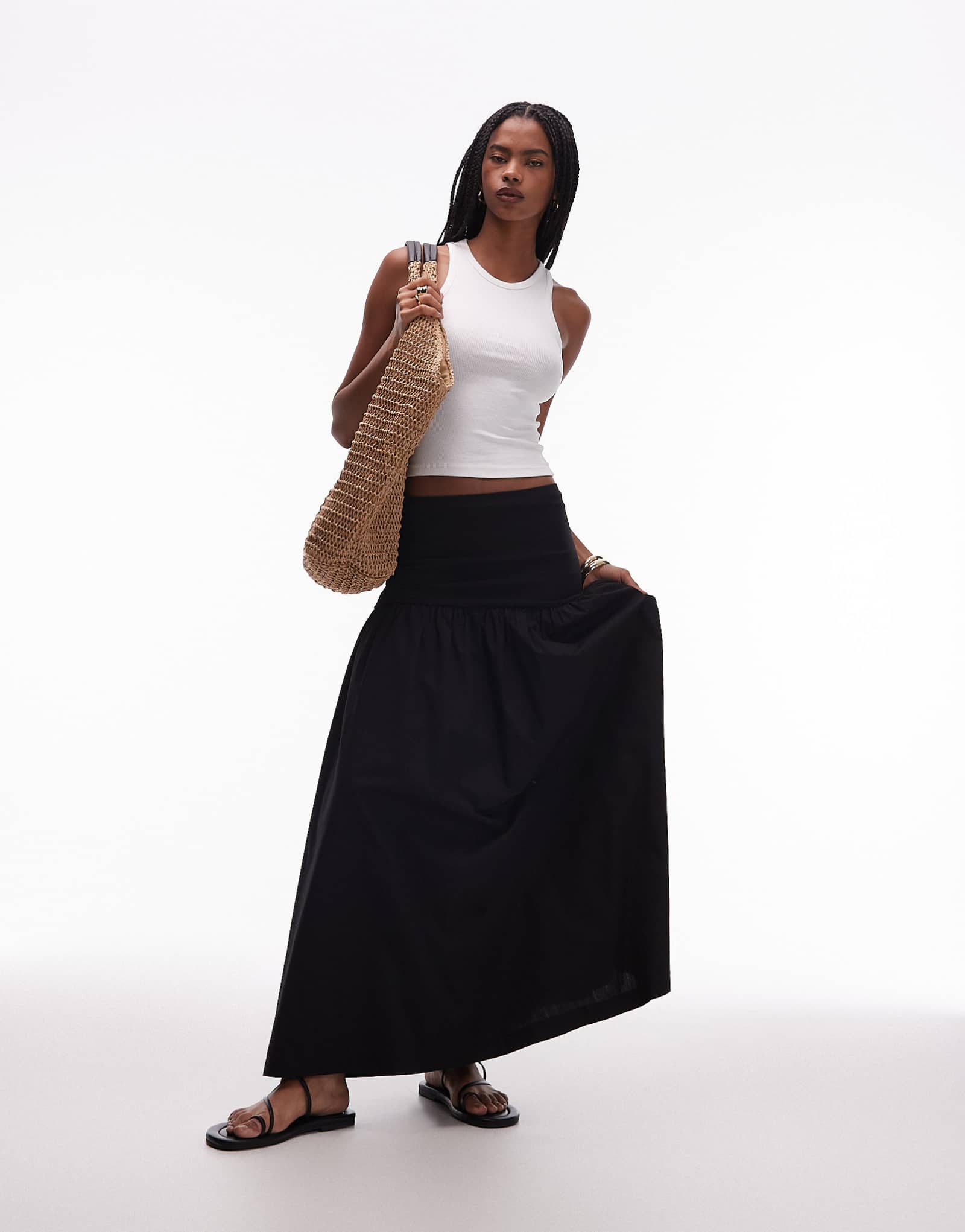 Макси-юбка из смеси поплина Topshop черного цвета