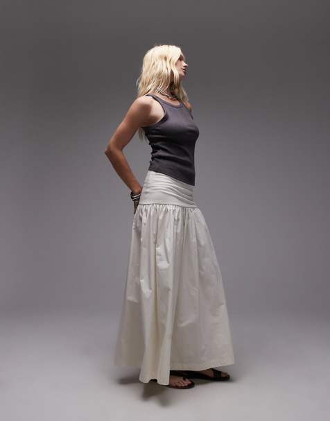 Topshop poplin mix maxi skirt in ecru - view 1