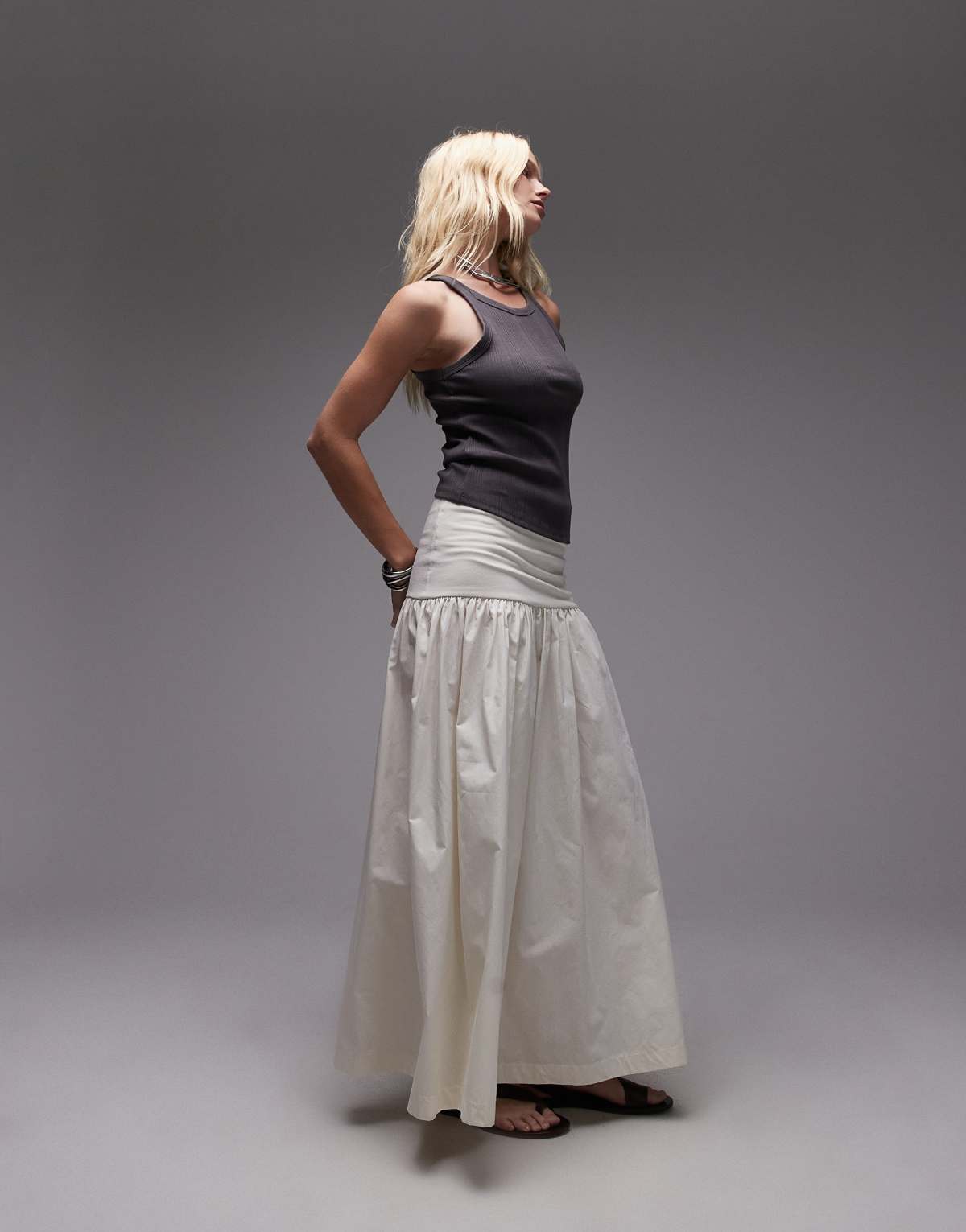 Topshop poplin mix maxi skirt in ecru