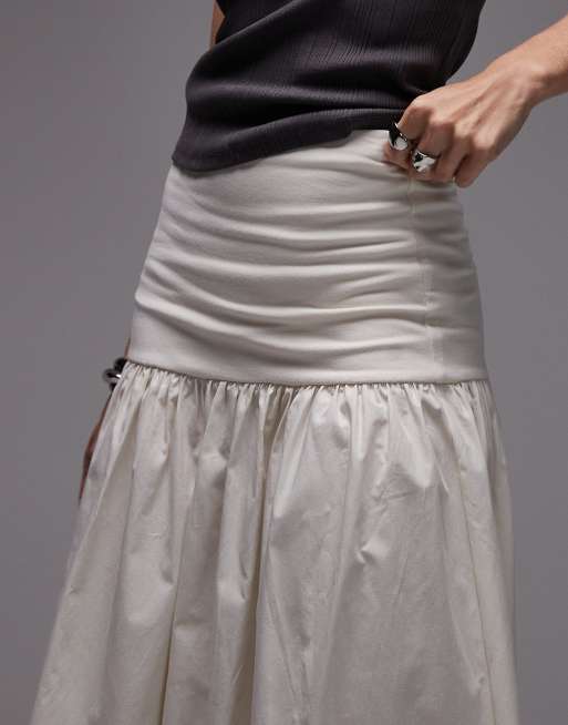 Topshop poplin mix maxi skirt in ecru