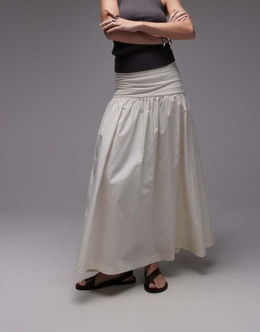 Topshop poplin mix maxi skirt in ecru