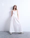 [Topshop] Topshop poplin mix scoop neck maxi dress in white L WHITE