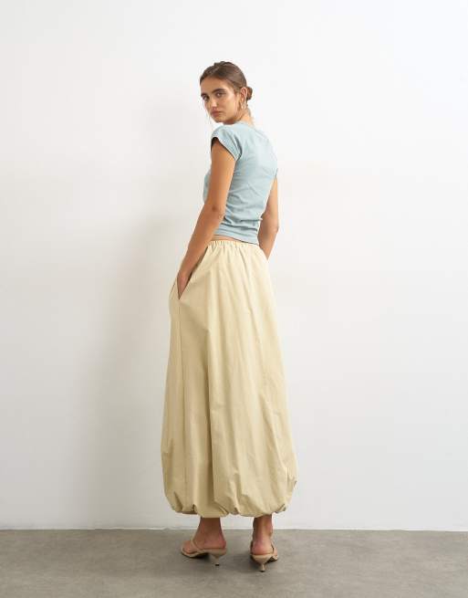 Topshop poplin-nederdel med ballonkant i beige, 5 af 5