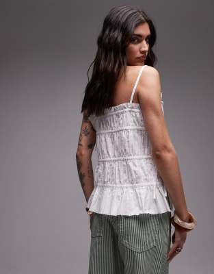 Topshop poplin pleated tiered cami top in ivory | ASOS