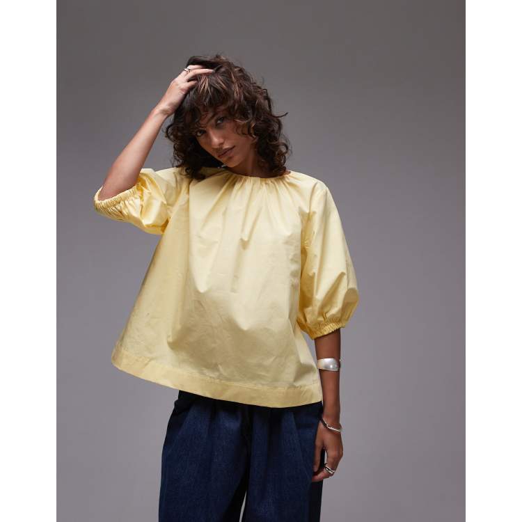 Topshop poplin puff sleeve top in lemon yellow | ASOS