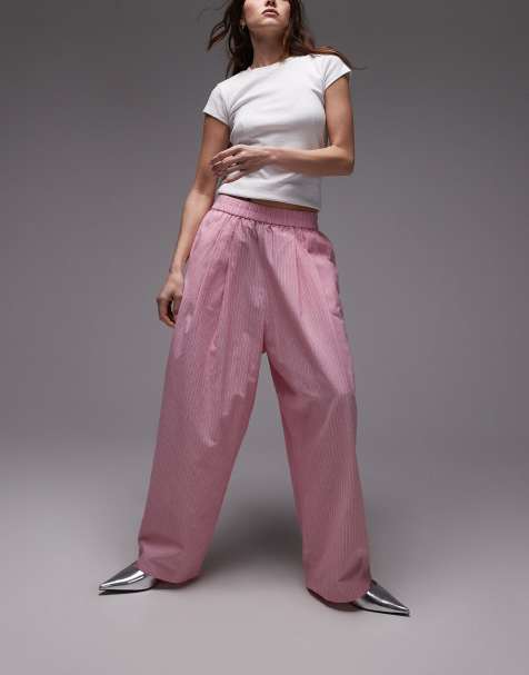 Topshop poplin pull on stripe wide leg trouser - view 1