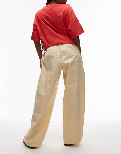 Topshop poplin pull on wide leg pants in buttermilk yellow