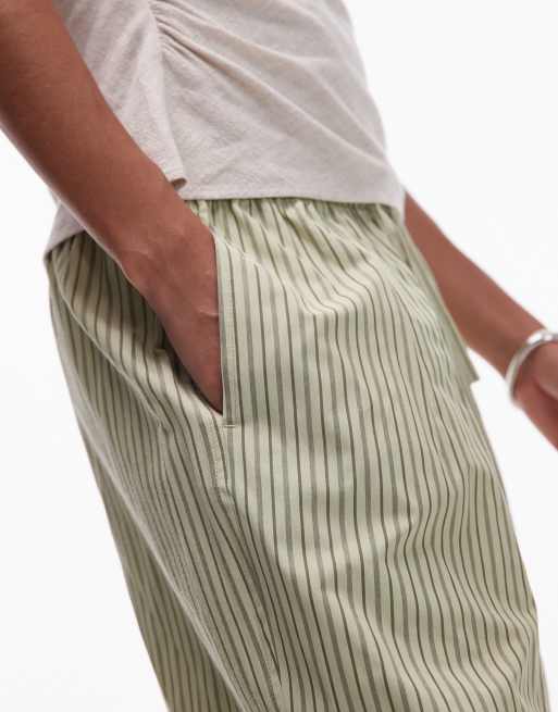Topshop poplin pull on wide leg pants in green stripe, 2 of 5