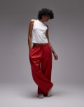 [Topshop] Topshop poplin pull on wide leg pants in red M RED