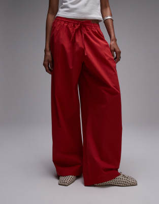 Topshop Poplin Pull On Wide Leg Pants