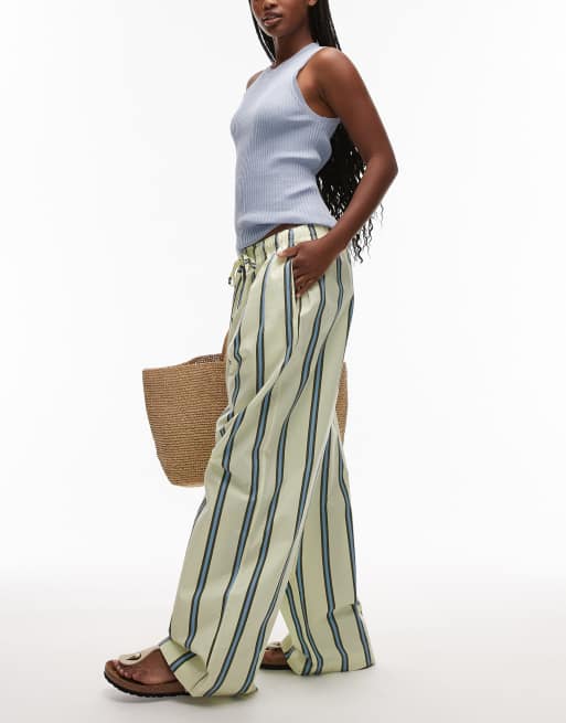 Topshop poplin pull on wide leg pants in stripes