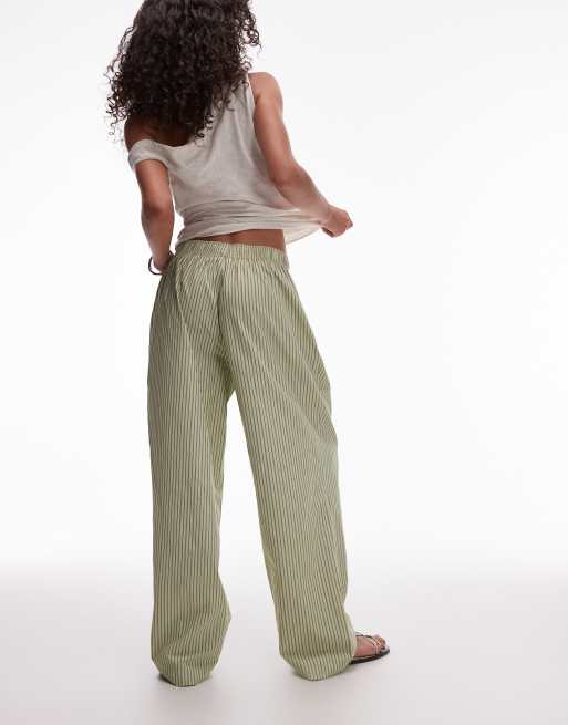 Topshop poplin pull on wide leg trouser in green stripe, 5 of 5