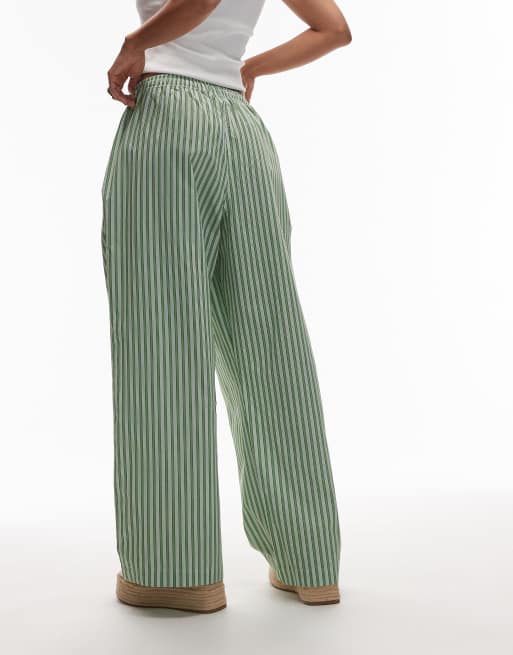 Topshop poplin pull on wide leg trouser in green stripe, 4 of 5