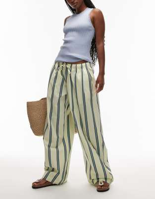 Topshop poplin pull on wide leg trouser in stripe-Multi