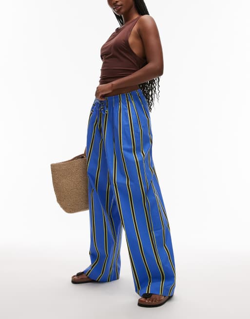 Topshop poplin pull on wide leg pants in stripes