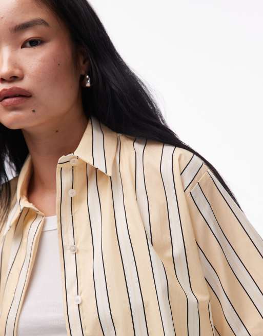 Topshop poplin resort shirt in buttermilk stripe, 2 of 4
