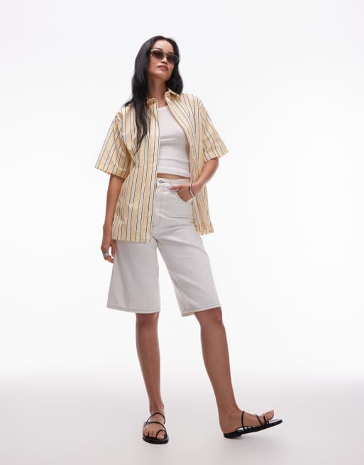 Topshop poplin resort shirt in buttermilk stripe, 3 of 4