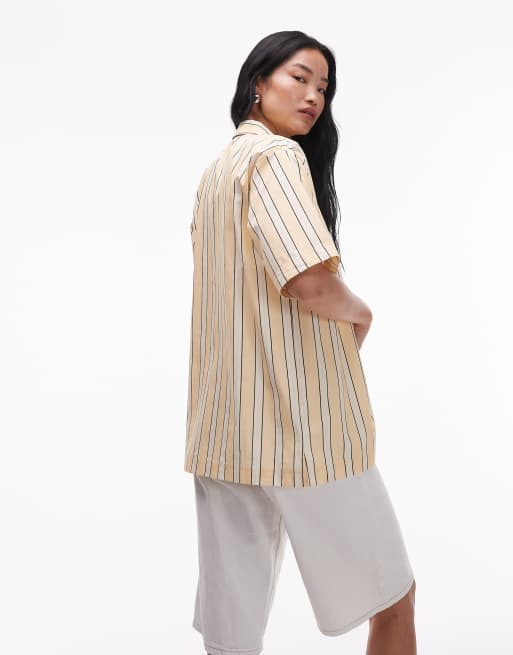 Topshop poplin resort shirt in buttermilk stripe, 4 of 4
