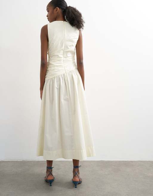 Topshop poplin ruched full skirt maxi dress in ivory, 4 of 4