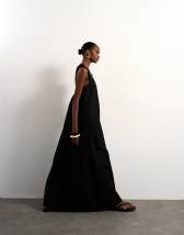 Topshop poplin ruched neck maxi sundress in black