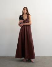 Topshop poplin ruched neck maxi sundress in chocolate