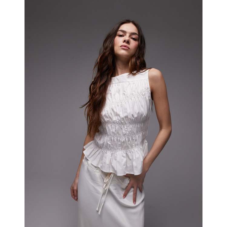 Typewriter Shirring Tops anuke ホワイト Typewriter Shirring Tops color：white , black size：free