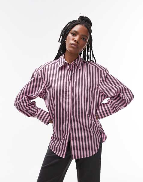 Topshop poplin shirt in purple & pink stripe - view 1