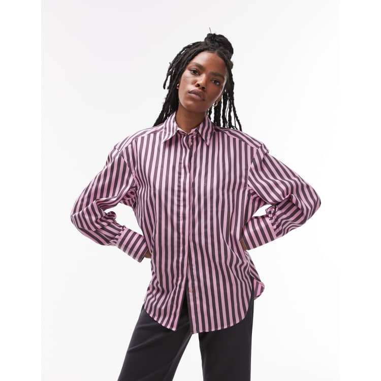 Topshop poplin shirt in purple & pink stripe | ASOS
