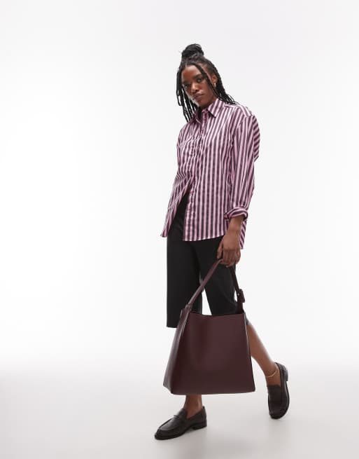 Topshop poplin shirt in purple & pink stripe