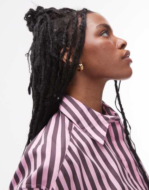 Topshop poplin shirt in purple & pink stripe
