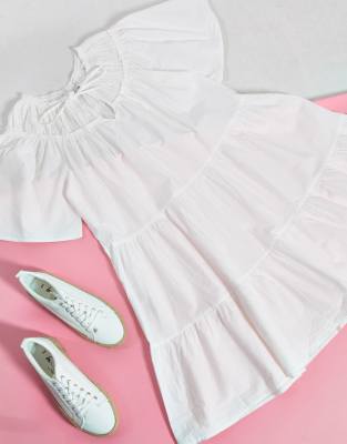 topshop poplin smock mini dress in white