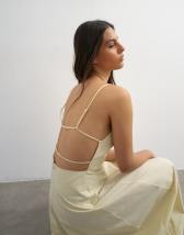 Topshop poplin square neck open back barrel midi dress in buttermilk