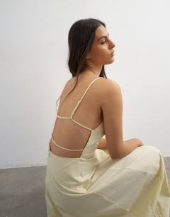Poplin square neck open back barrel midi dress in buttermilk